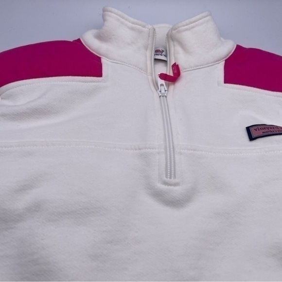 Vineyard Vines White Sweatshirt Pink Accents Small Quarter Zip - Picture 10 of 11